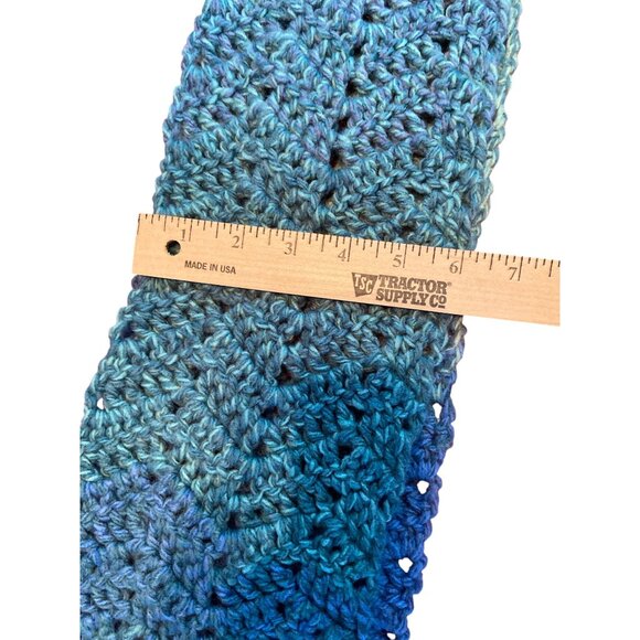 Womens Handmade Chrochet Scarf Rectangle Blue Green Boho Retro - Picture 4 of 5